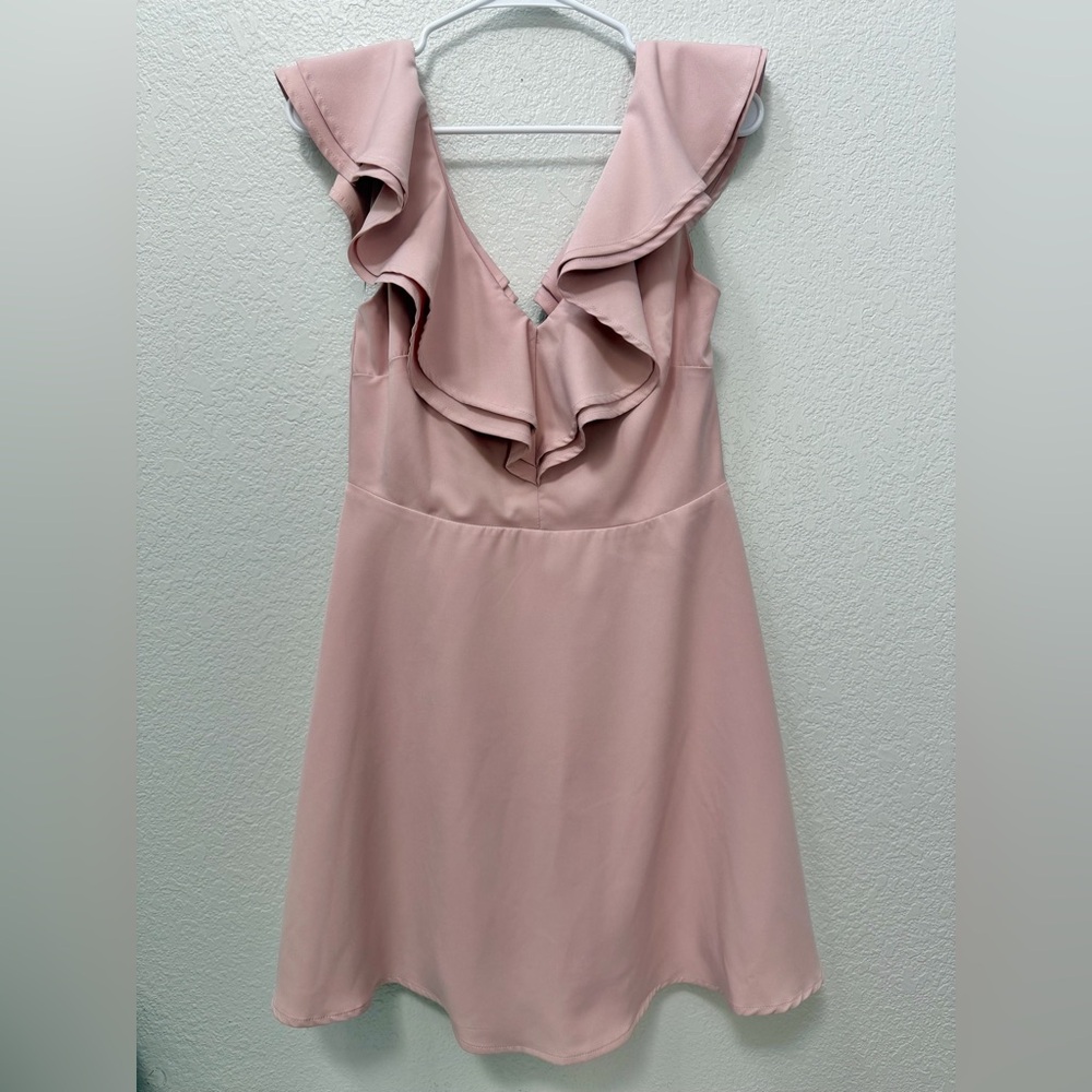 Lulu's Blush Ruffle Mini Dress, V-Neck, Women’s Large